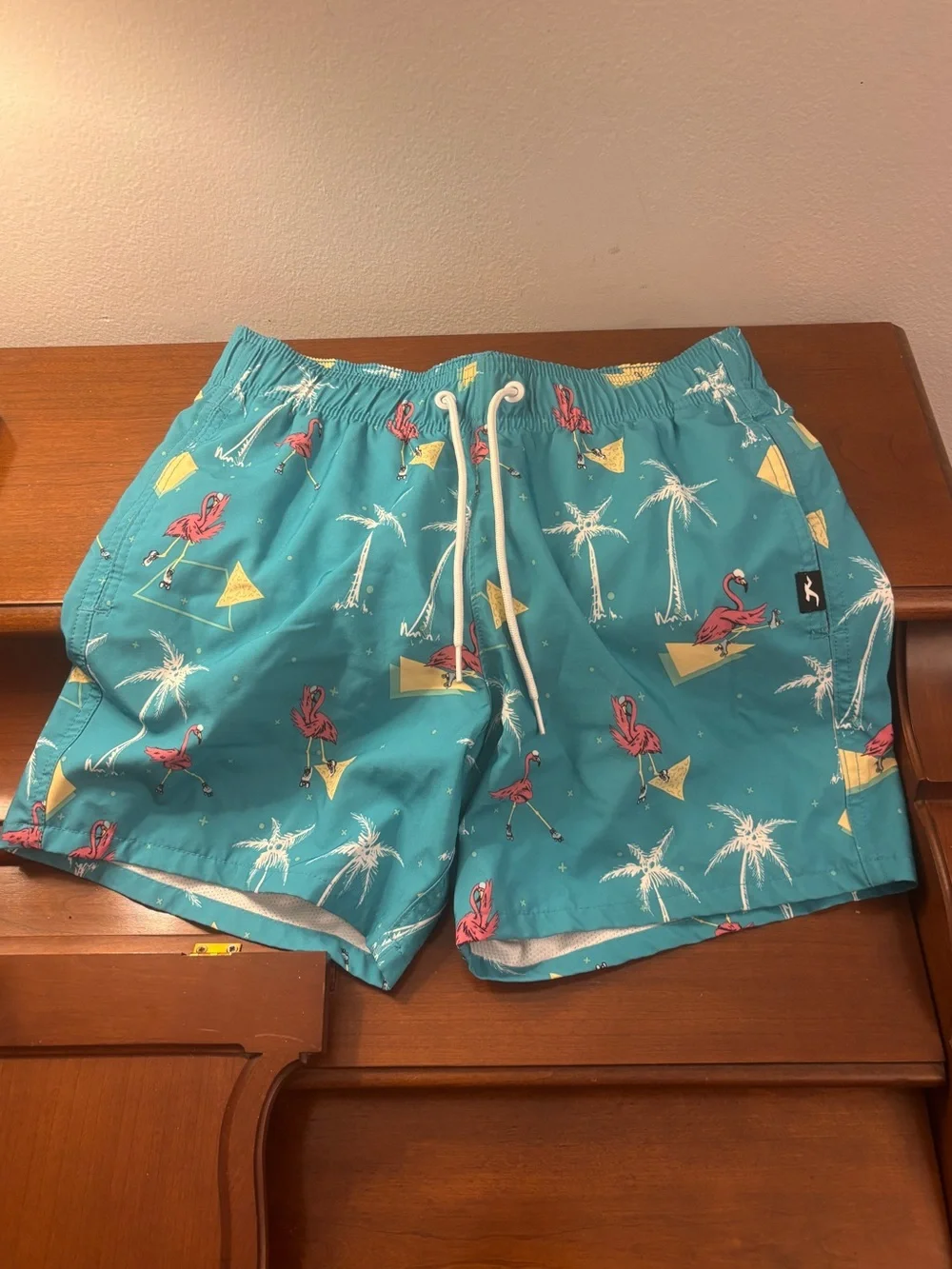 Hollister Teal Flamingo Palm Tree Swim Trunks Board Shorts